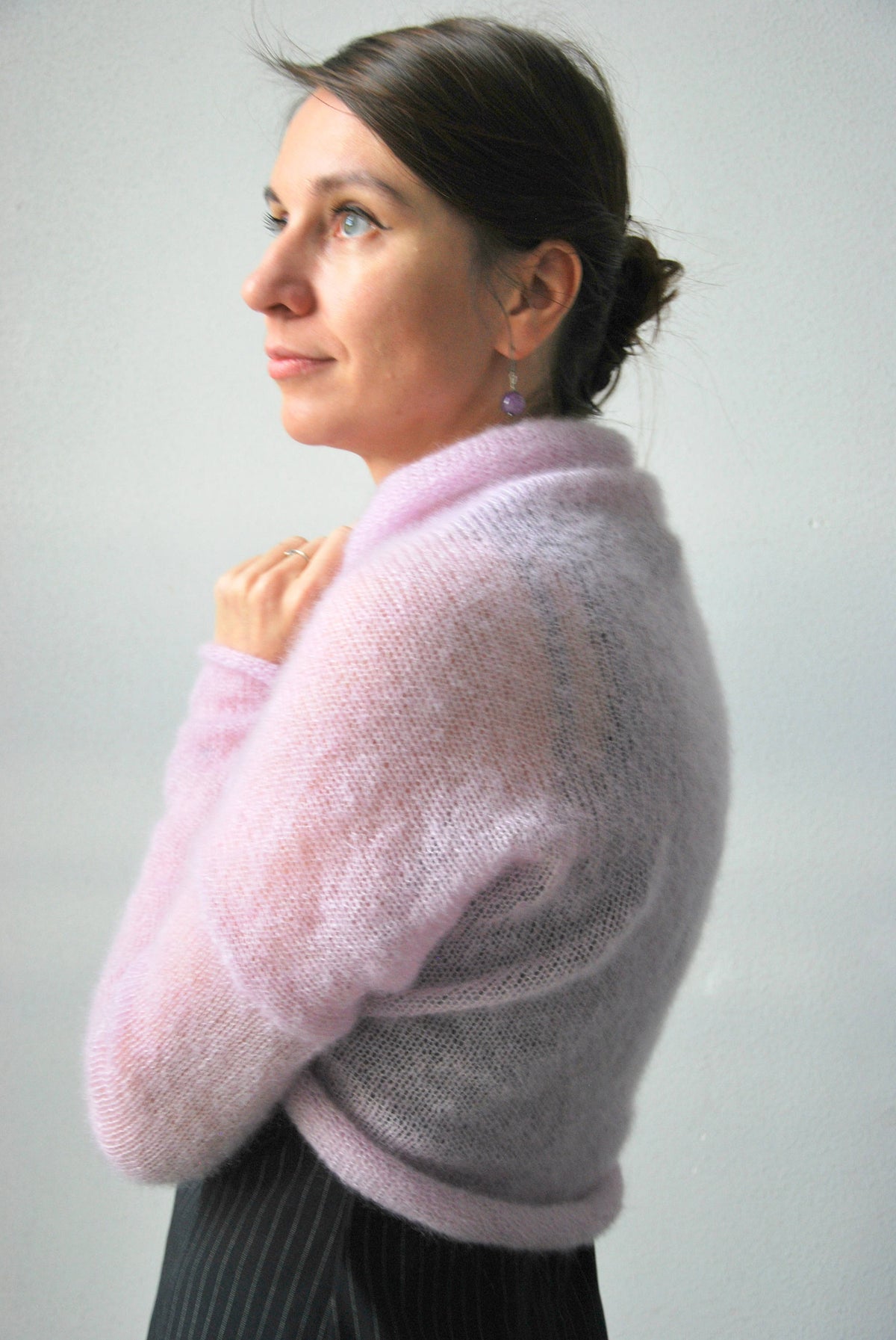 Knit Mohair Bridal Bolero: Light Pink Wedding Shrug