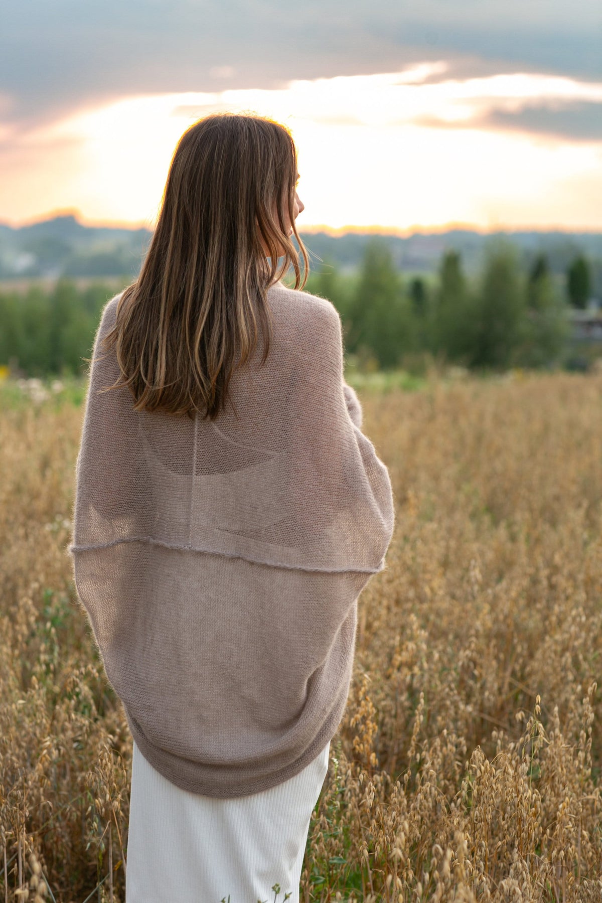 Hand Knit Mohair Bridal Cardigan: Soft Beige Wedding Sweater