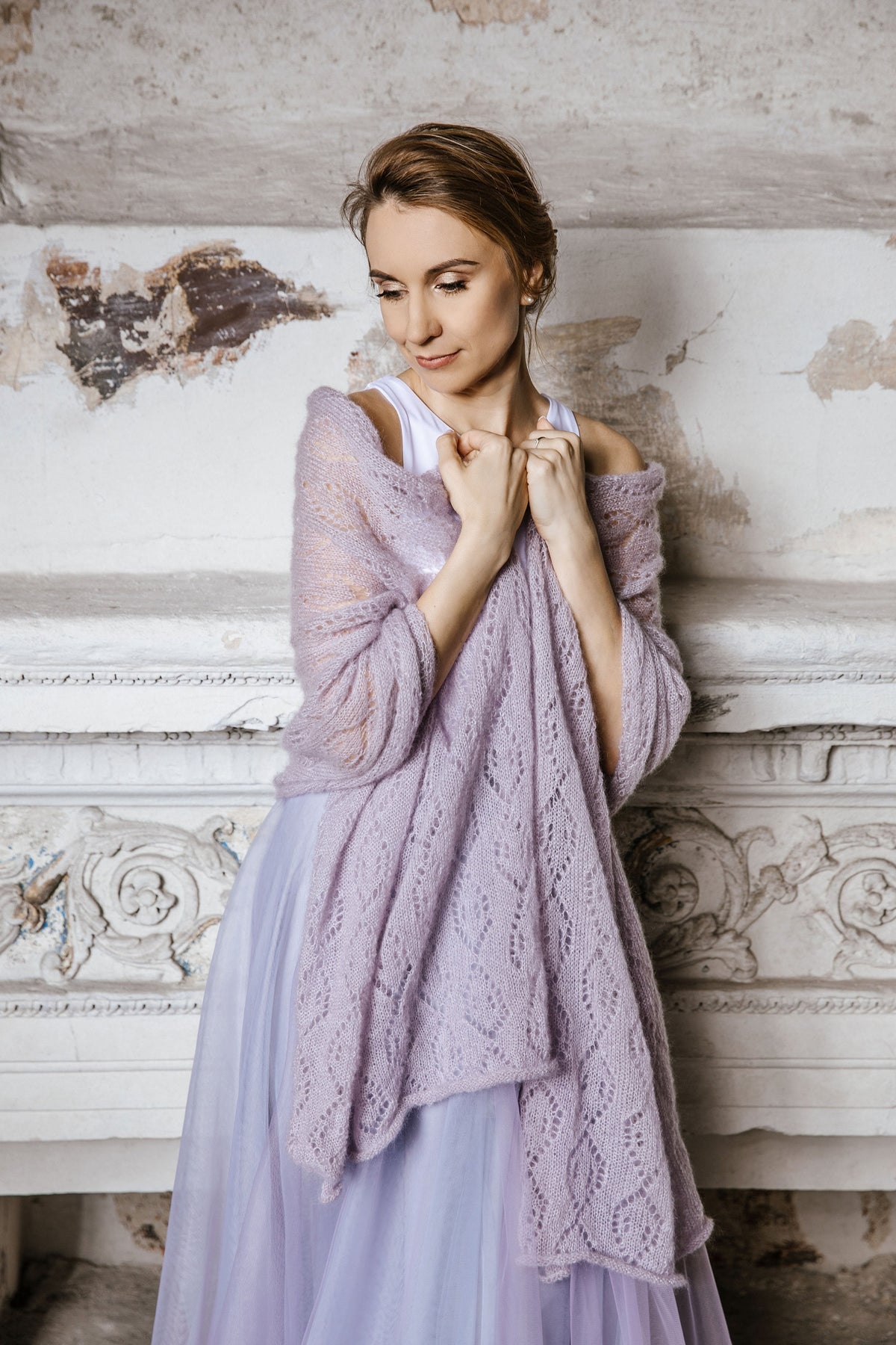 Light Lavender Mohair Silk Shawl: Bridal Wedding Wrap