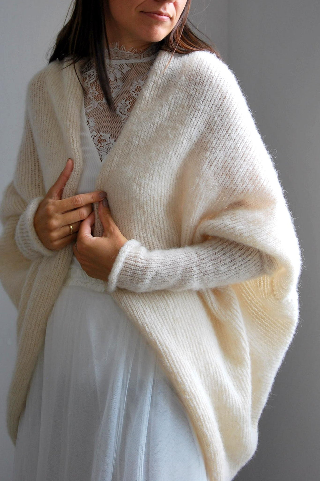 Ivory Alpaca Silk Knit Cardigan: Bridal Wedding Shrug