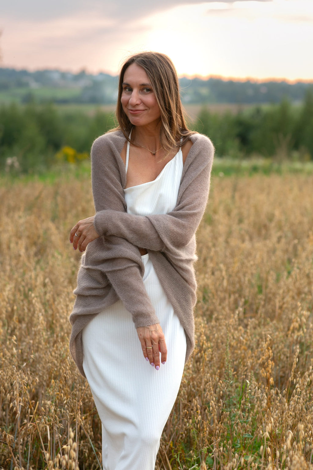 Hand Knit Mohair Bridal Cardigan: Soft Beige Wedding Sweater