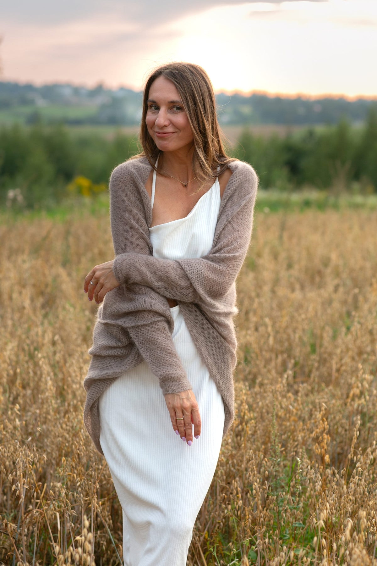 Hand Knit Mohair Bridal Cardigan: Soft Beige Wedding Sweater