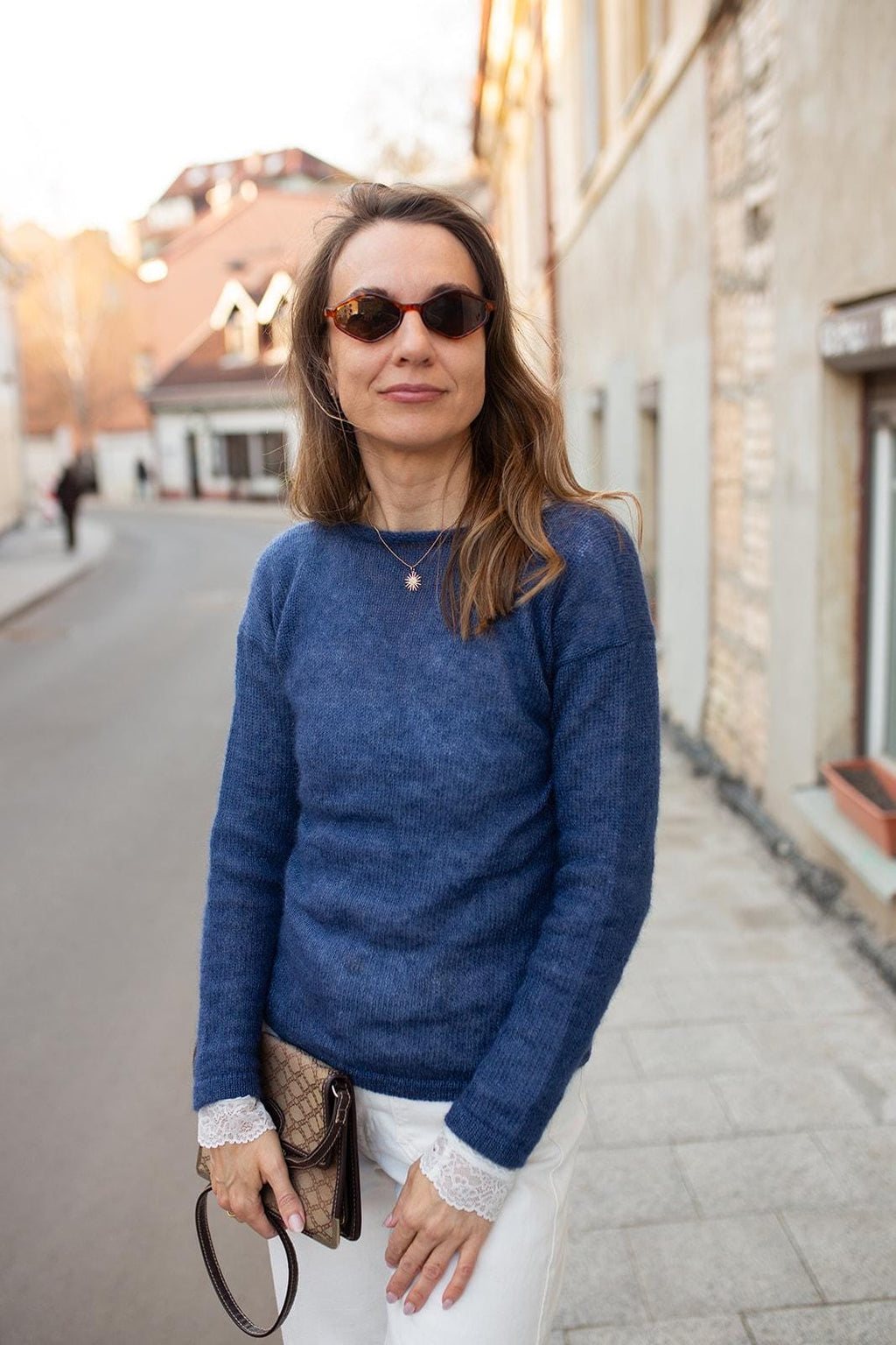 Handmade Mohair Silk Sweater for Women, Soft Blue Knit Pullover, Lightweight Luxury Mohair Jumper