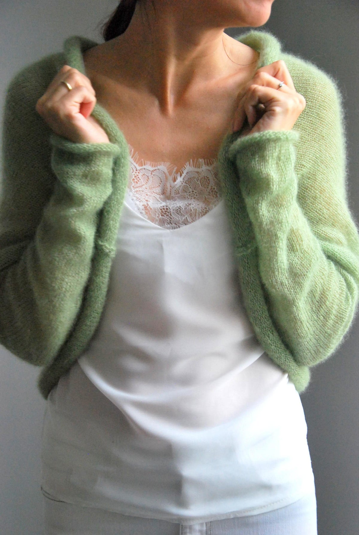 Apple Green Mohair Silk Bolero: Bridal Shrug Cover-Up