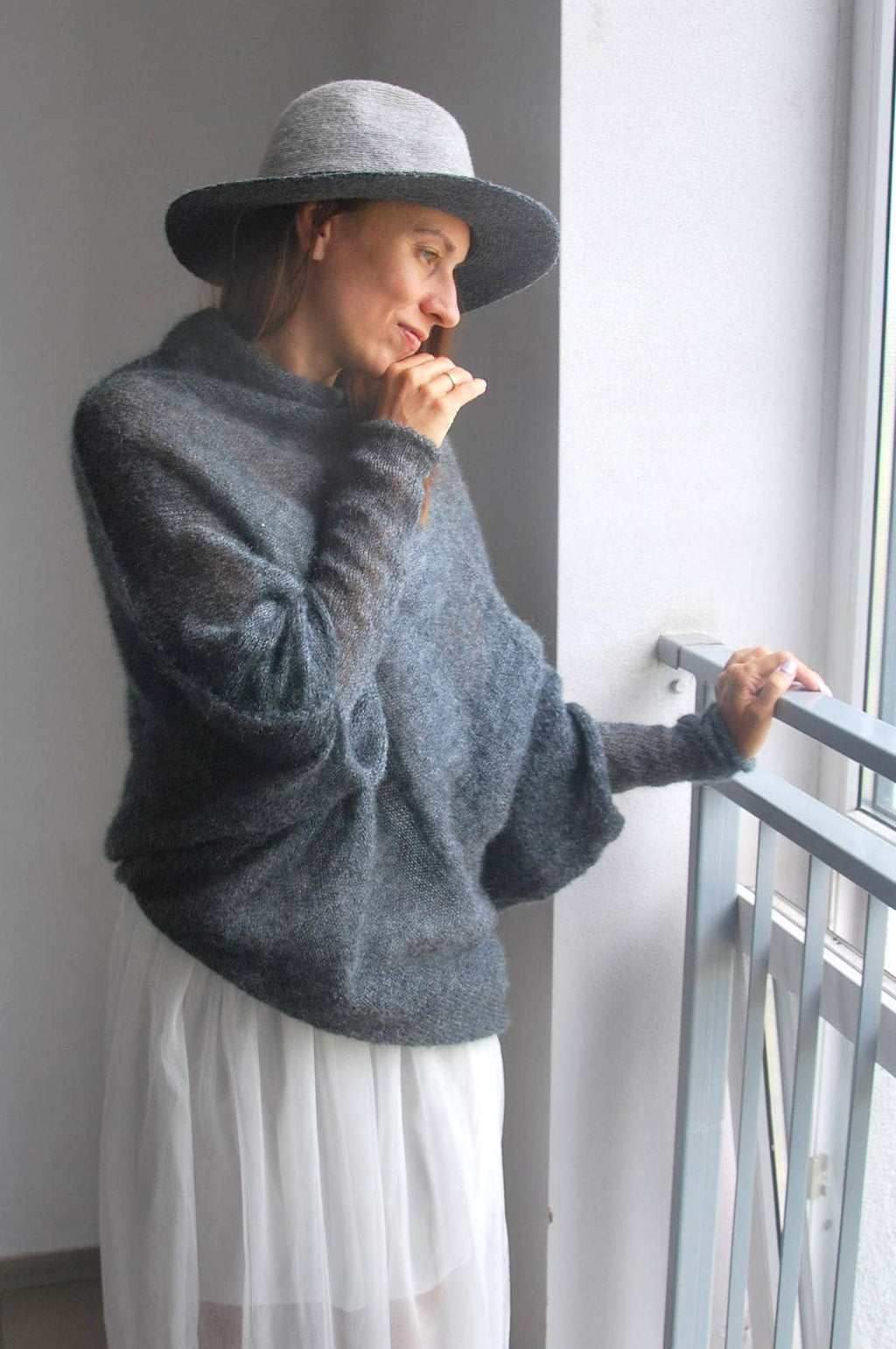 Ash Gray Mohair Silk Sweater: Knitted Pullover