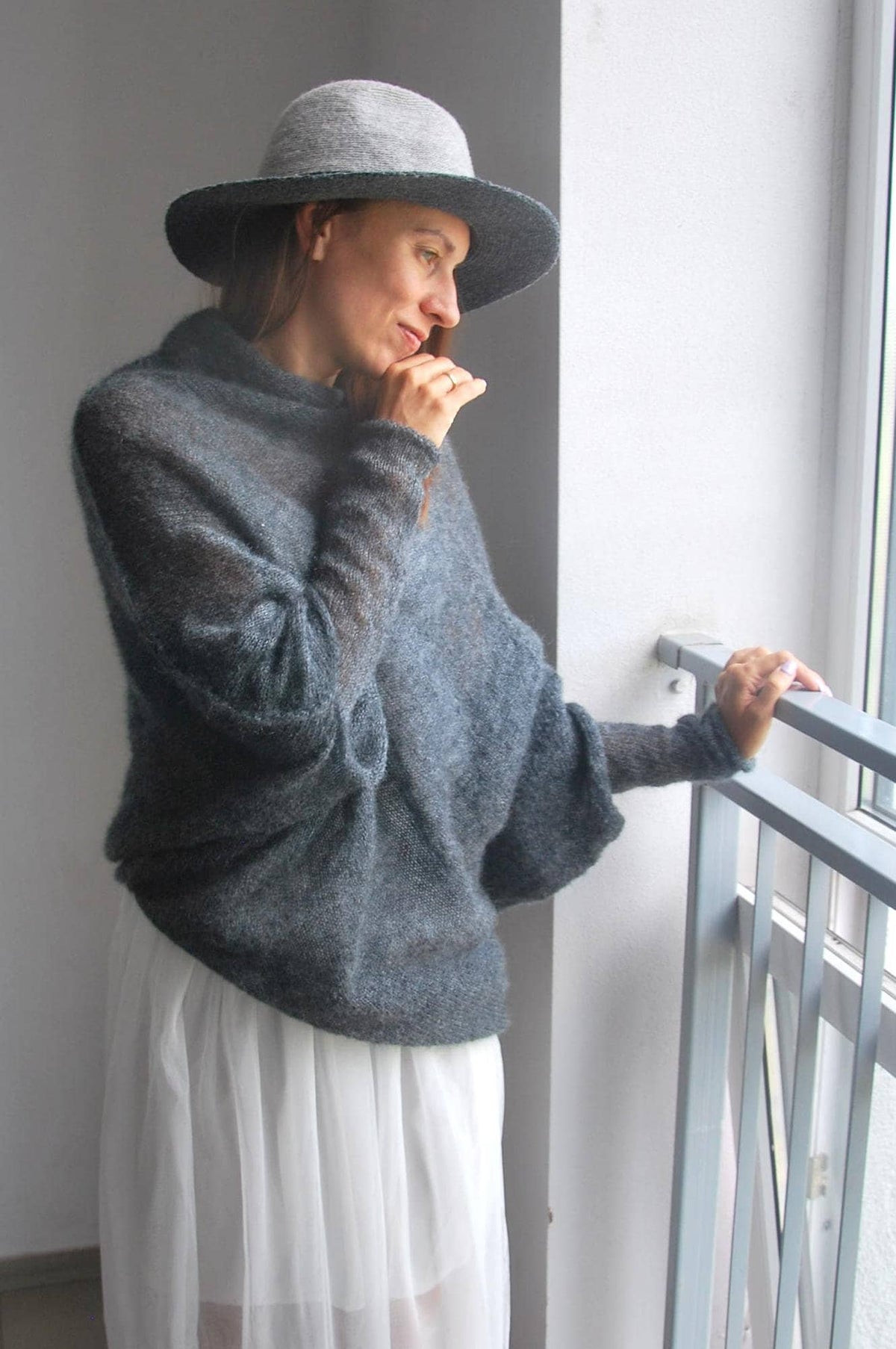 Ash Gray Mohair Silk Sweater: Knitted Pullover