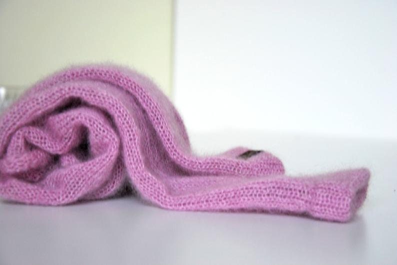Handmade Mohair Silk Fingerless Gloves: Old Pink Knit Arm Warmers