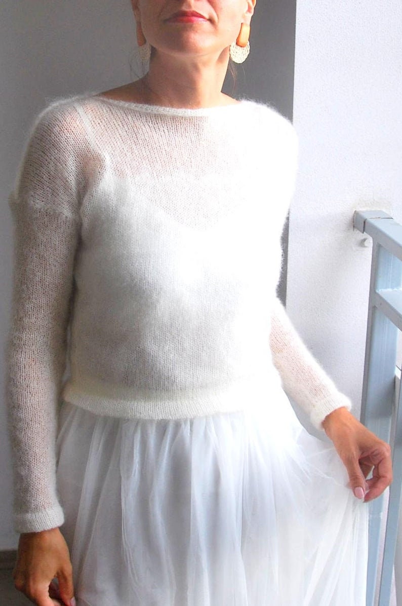 Mohair Silk Knit Sweater - Ivory Bridal Pullover