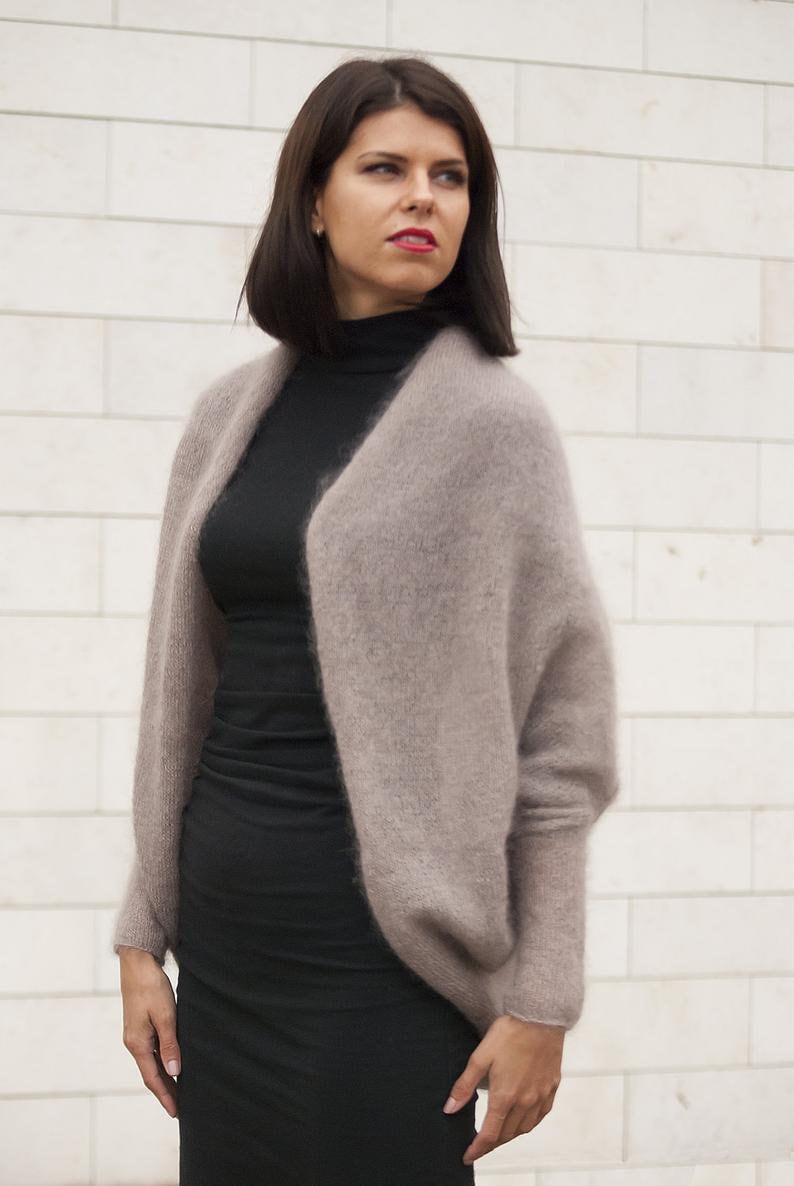 Beige Mohair Silk Cardigan: Soft Knit Bridal Sweater