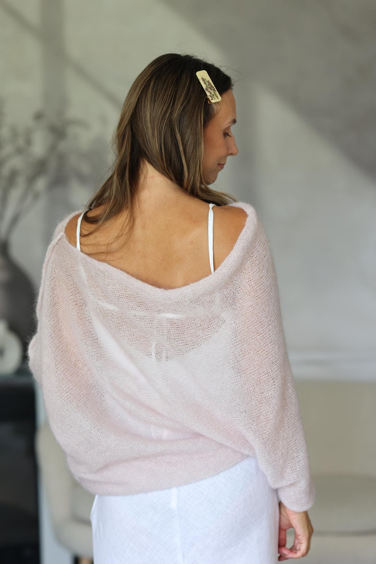 Pink mohair silk sweater, bridal soft pullover, pink mohair poncho