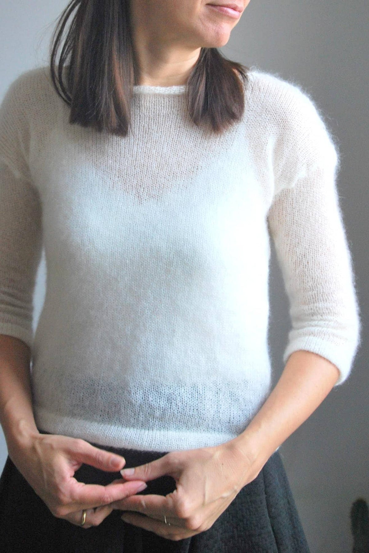 Mohair Wedding Sweater: White Knit Bridal Shrug, 3/4 Sleeves
