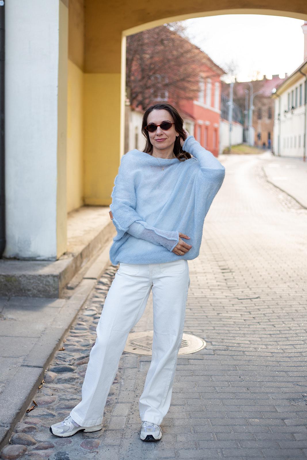 Light Blue Mohair Silk Sweater, Soft Knit Pullover Women, Bridal Mohair Sweater, Lightweight Blue Poncho, Elegant Wedding Wrap