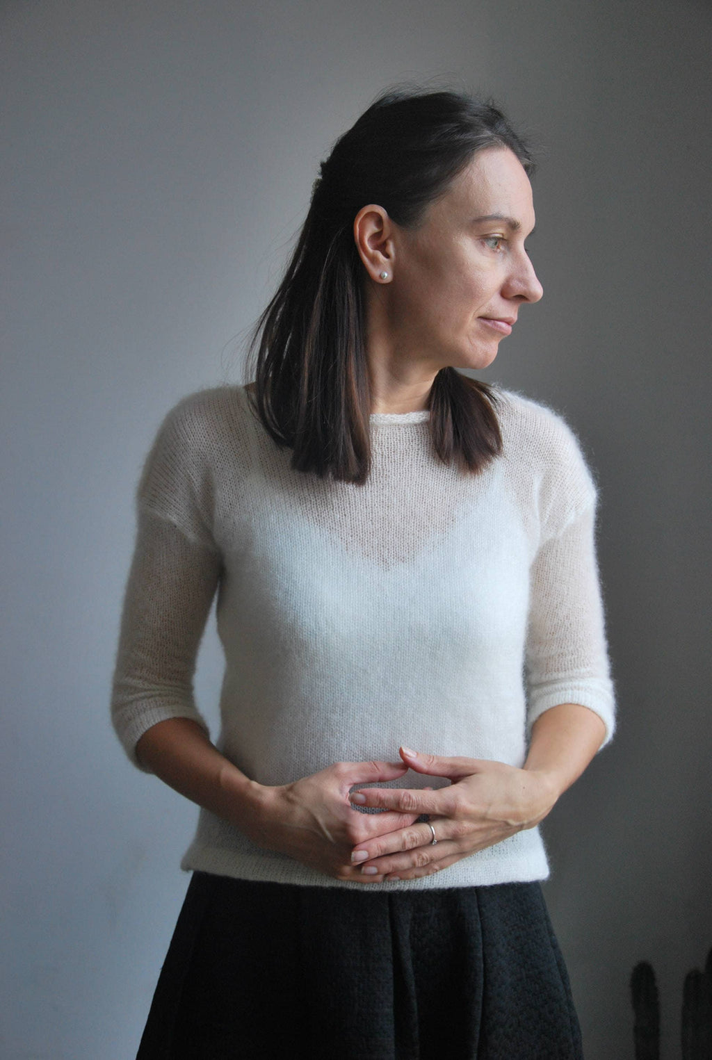 Mohair Wedding Sweater: White Knit Bridal Shrug, 3/4 Sleeves