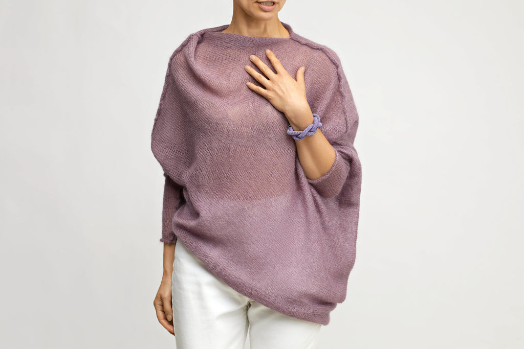 Heather Mohair Silk Poncho: Lightweight Knit Cardigan Cape