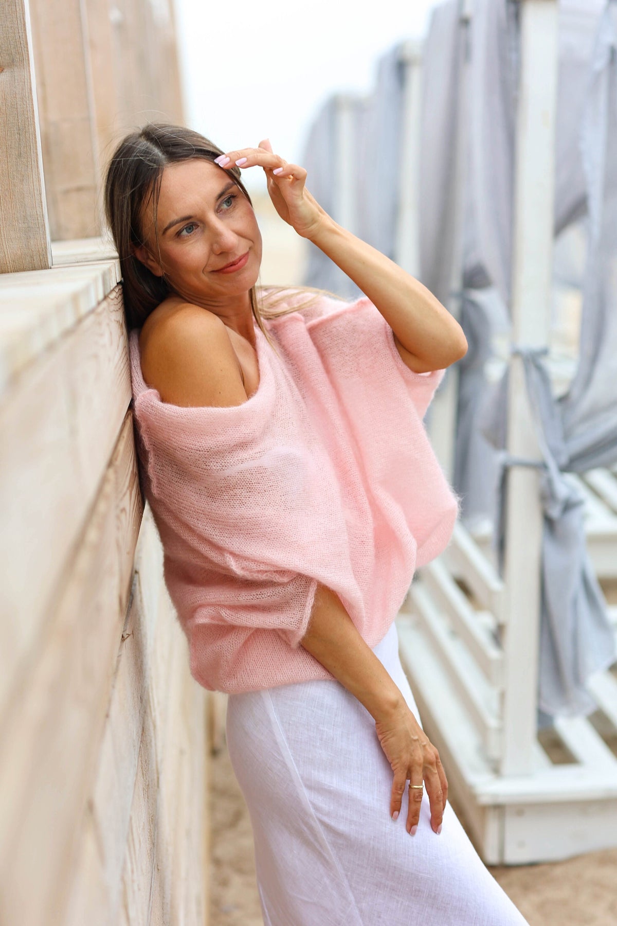 Peach Mohair Silk Sweater: Lightweight Loose Knit Poncho