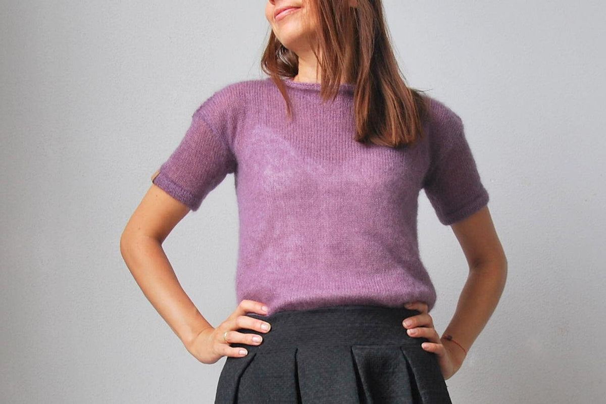 Mohair Silk Knit Sweater: Purple Heathered Bridal Pullover