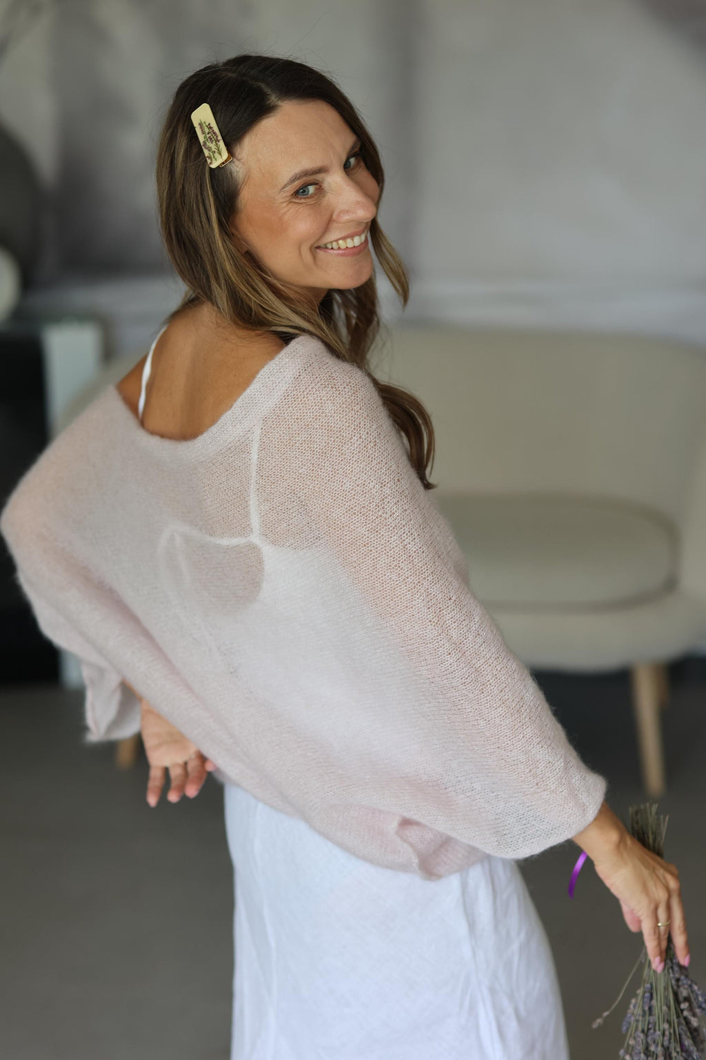 Pink mohair silk sweater, bridal soft pullover, pink mohair poncho