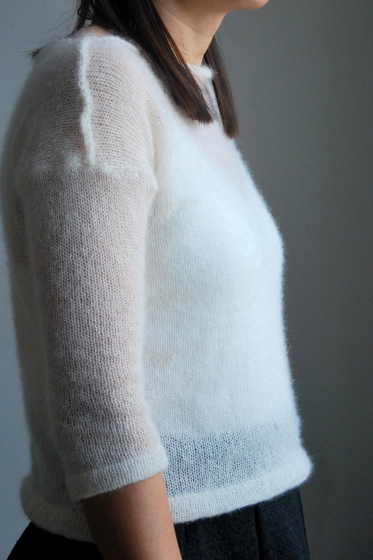Mohair Wedding Sweater: White Knit Bridal Shrug, 3/4 Sleeves