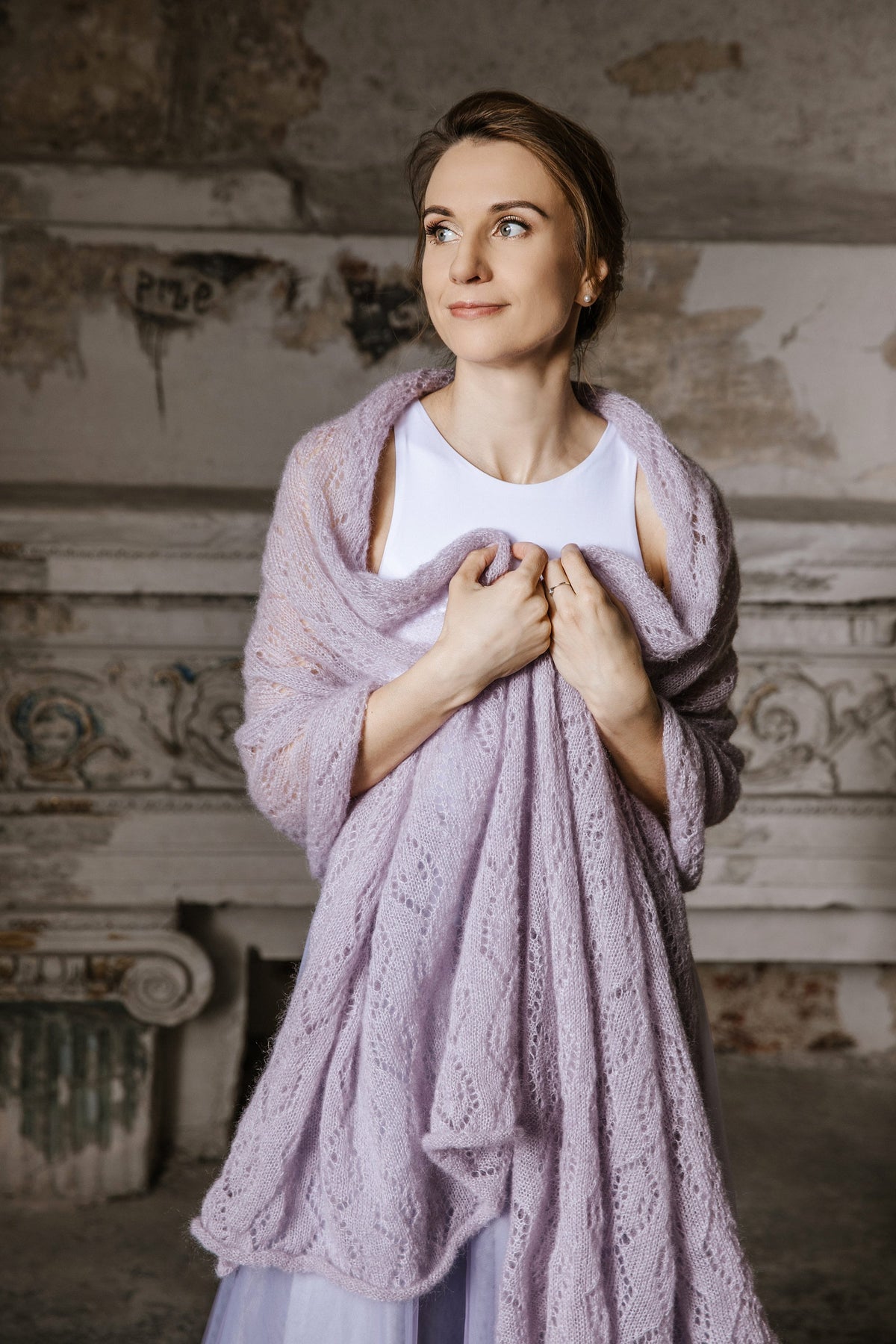 Light Lavender Mohair Silk Shawl: Bridal Wedding Wrap