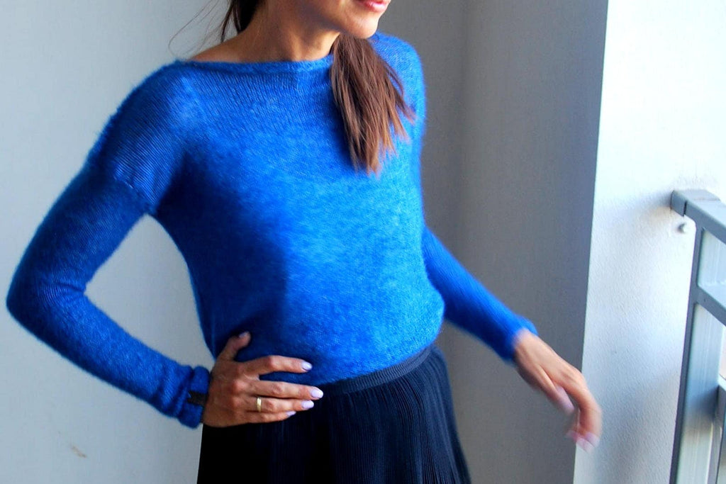 Cobalt Blue Mohair Silk Pullover: Handmade Bridal Sweater