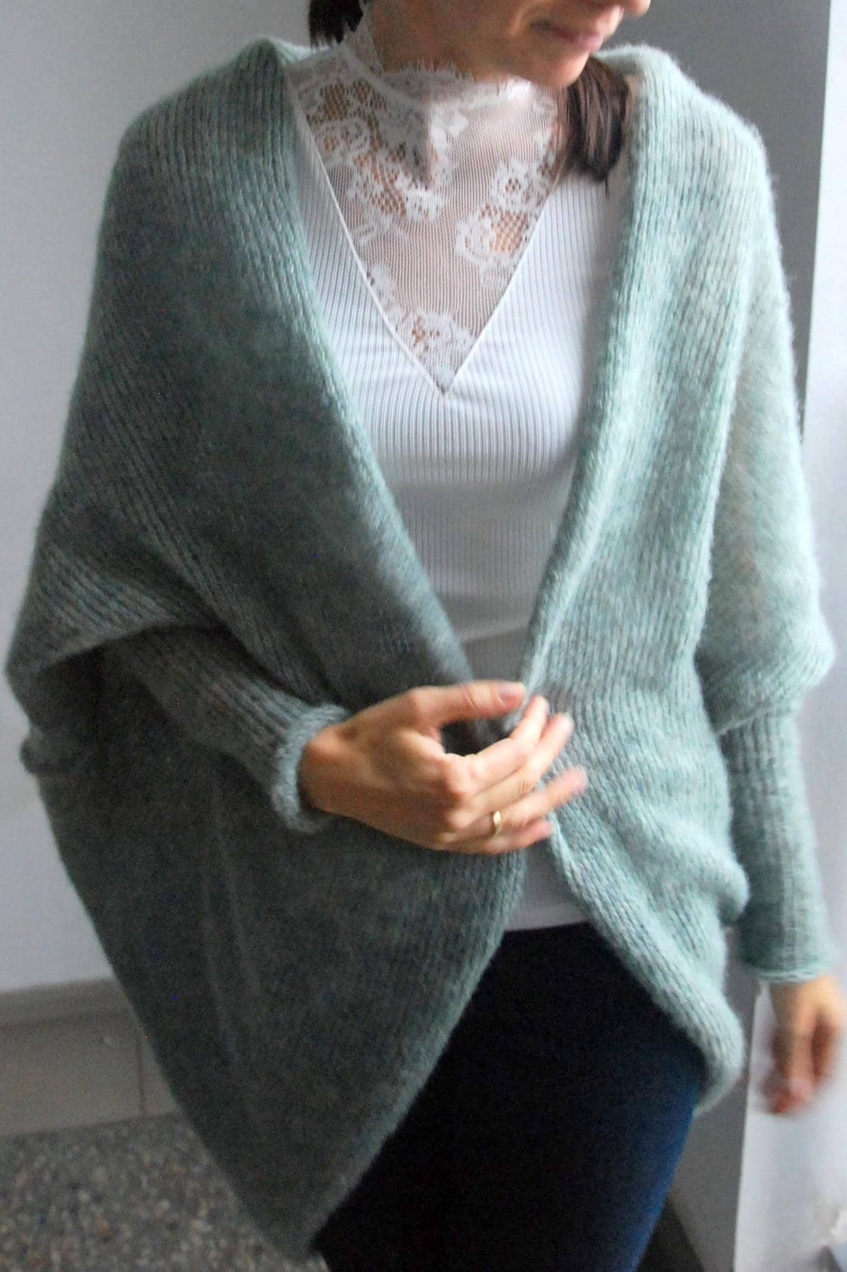 Sage green alpaca silk cardigan, wedding green soft alpaca silk jacket, bridal alpaca women sweater, green alpaca cocoon shawl, alpaca shrug