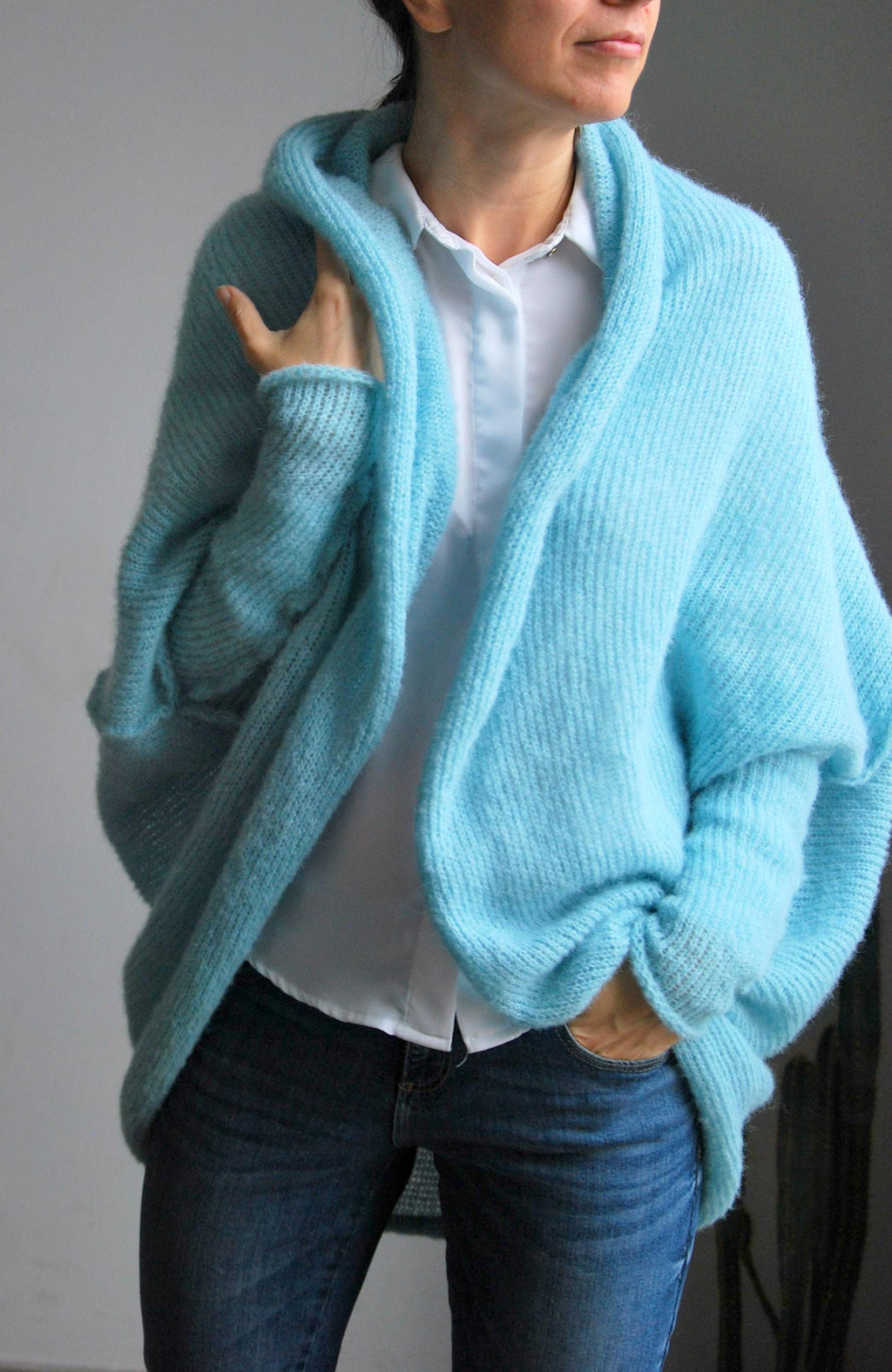 Sea Green Alpaca Cardigan: Oversize Sweater