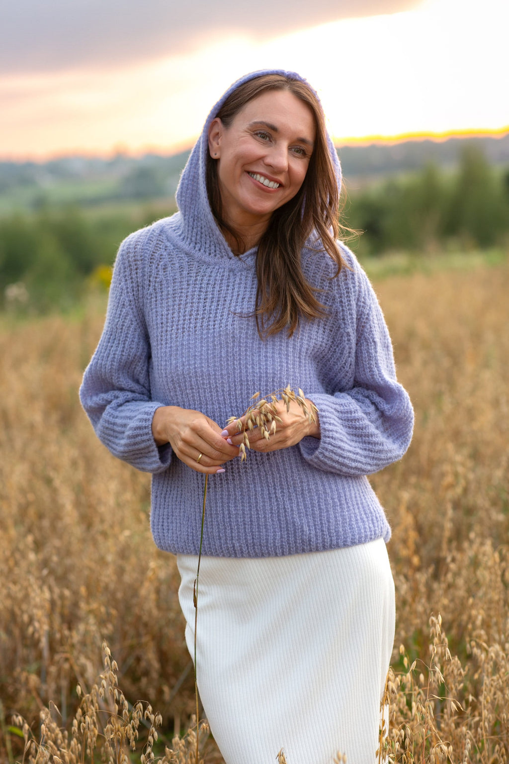Handmade Alpaca Silk Hoodie Sweater: Lavender Knit Cardigan