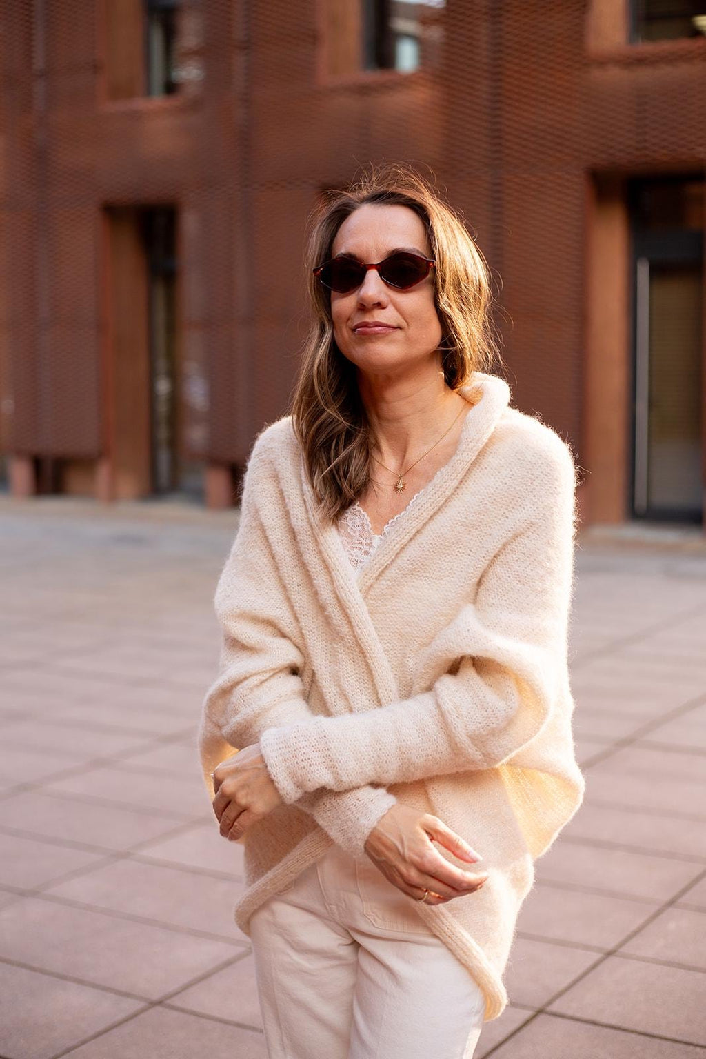 Cream ivory boho cardigan alpaca silk, handmade wrap sweater,  soft lightweight knitwear, cozy minimalist bohemian sweater