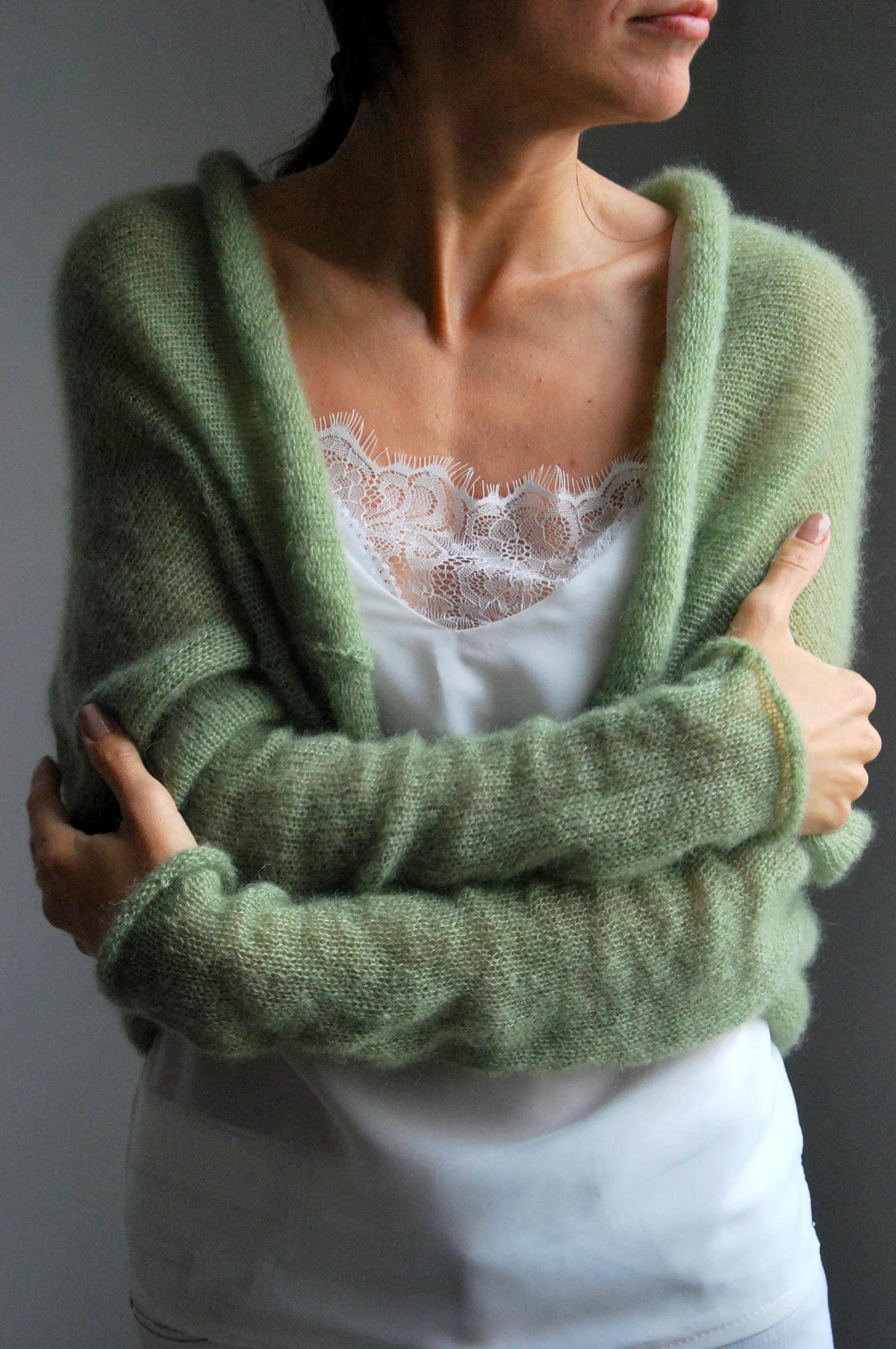 Apple Green Mohair Silk Bolero: Bridal Shrug Cover-Up