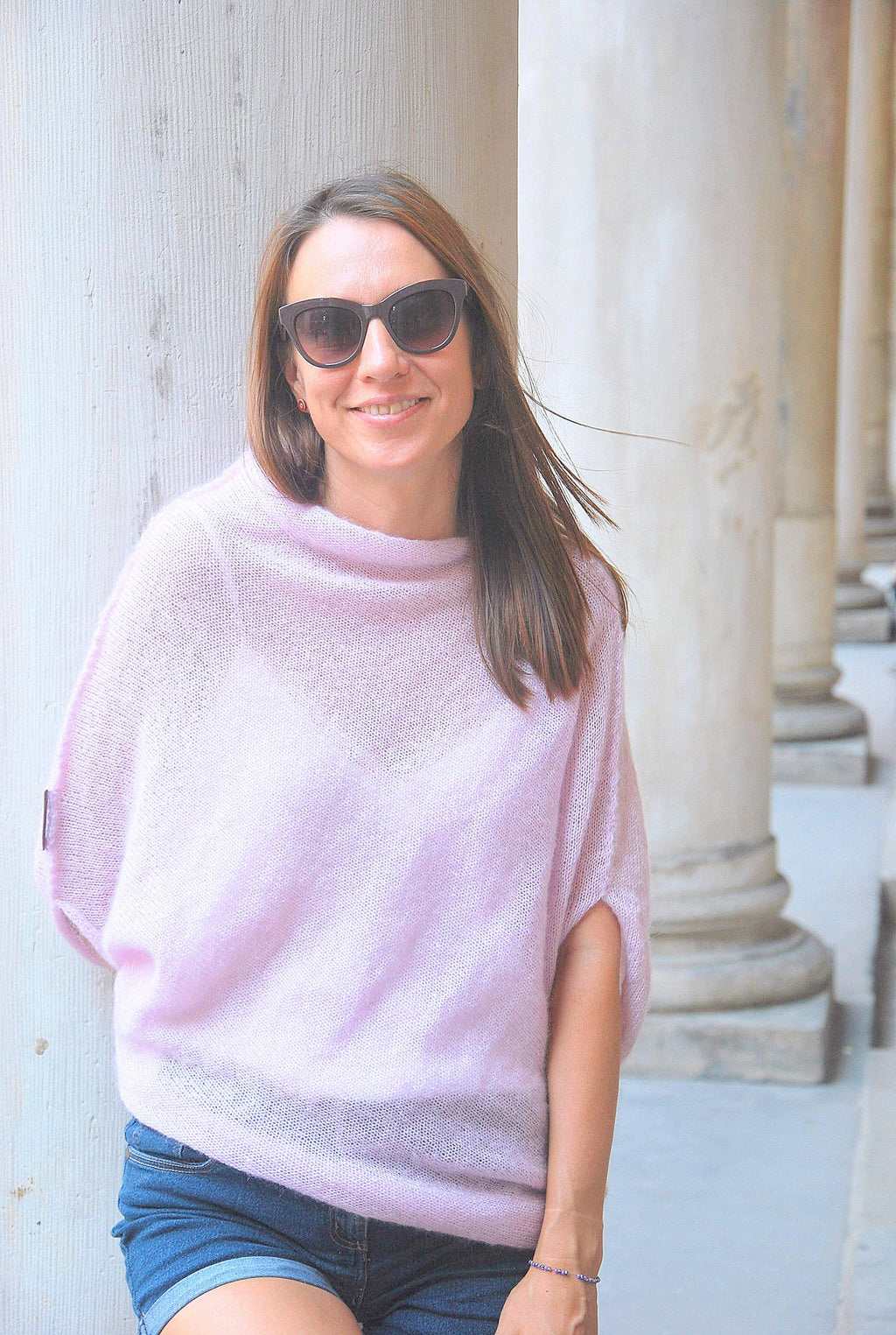 Hand Knit Mohair Silk Sweater: Light Pink Oversized Pullover
