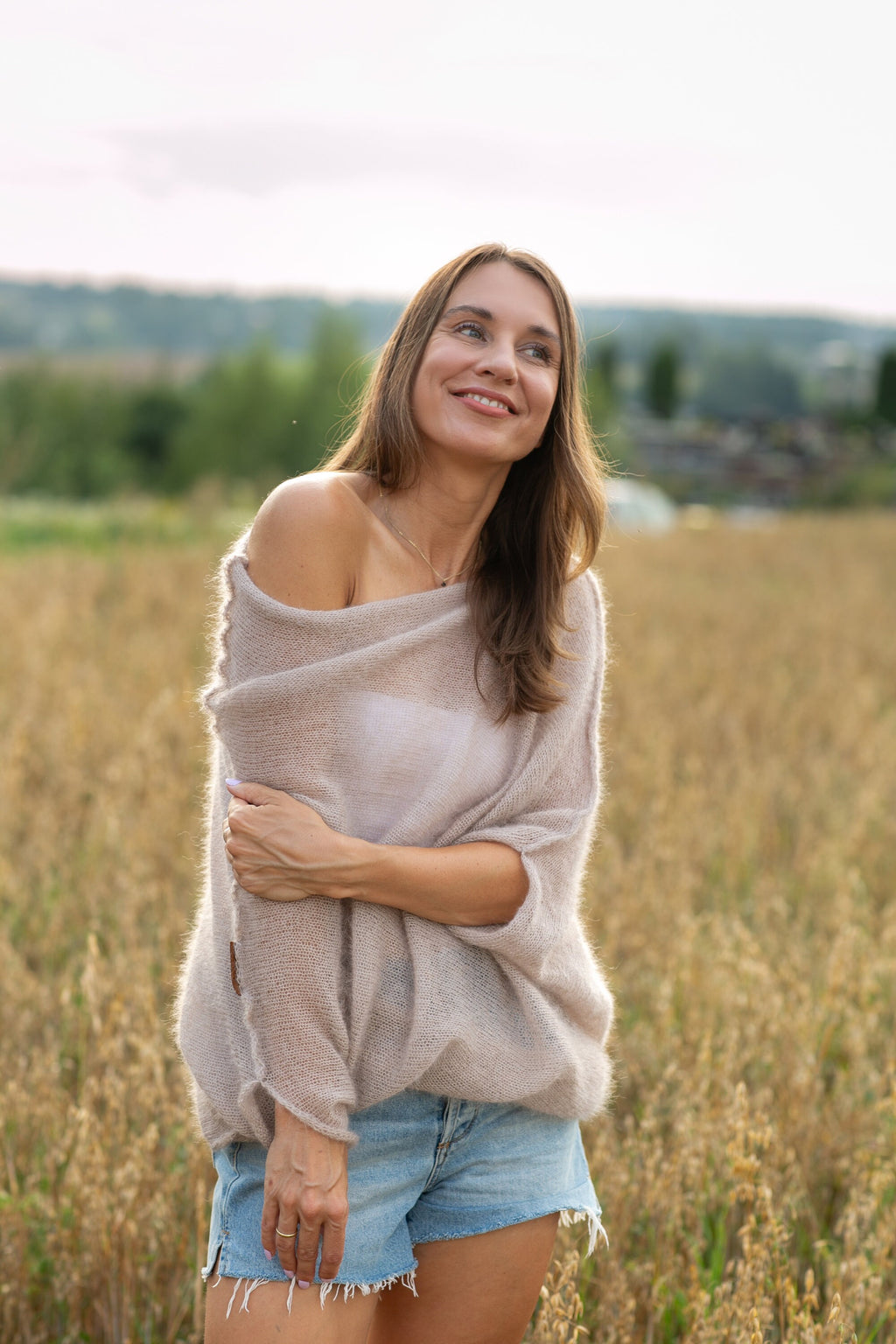 Light beige mohair silk sweater, mohair silk pullover, soft bridal sweater, knitted pullover, mohair poncho, mohair silk poncho
