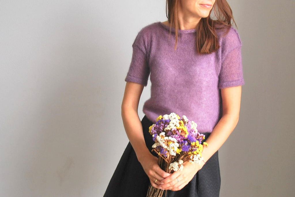 Mohair Silk Knit Sweater: Purple Heathered Bridal Pullover