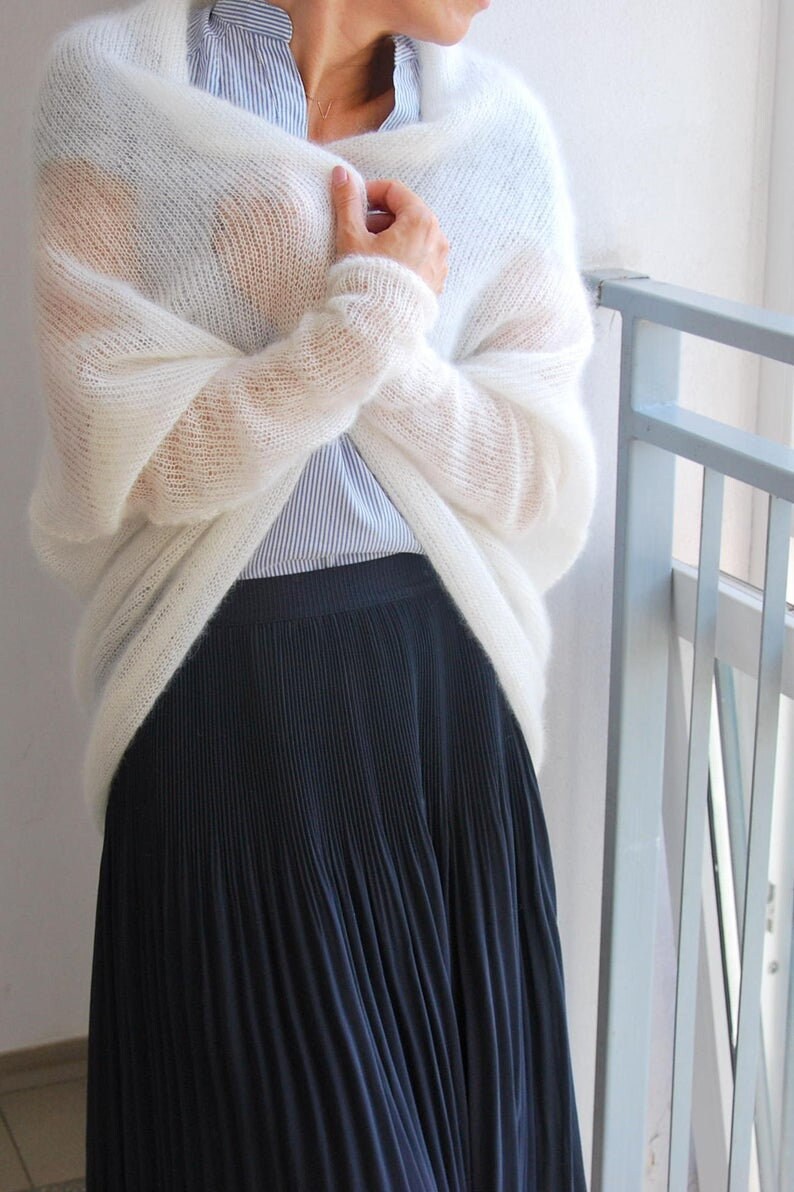 Hand Knit Mohair Cardigan: Bridal Wedding Sweater, Soft Silk Blend