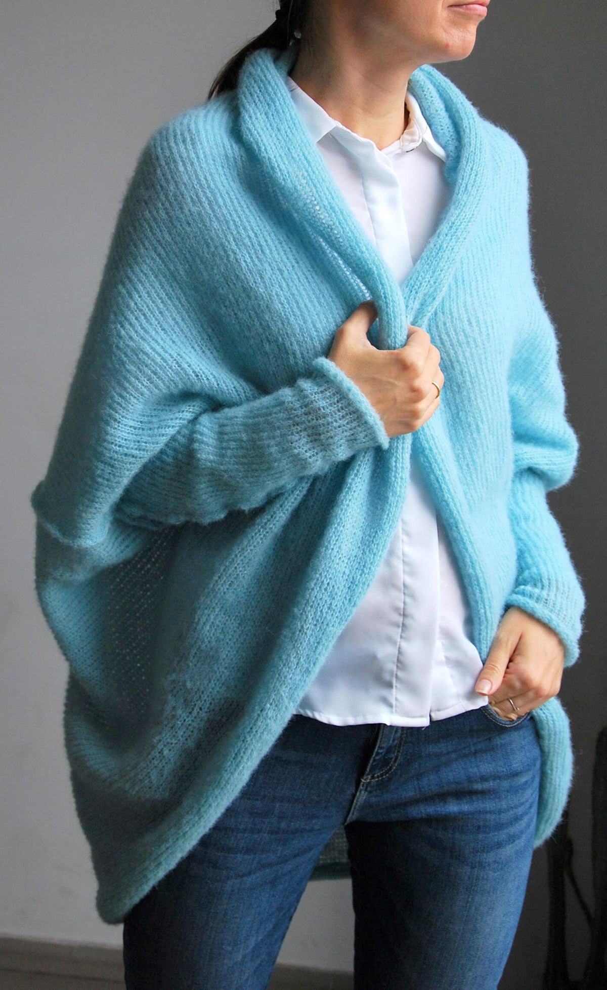 Sea Green Alpaca Cardigan: Oversize Sweater
