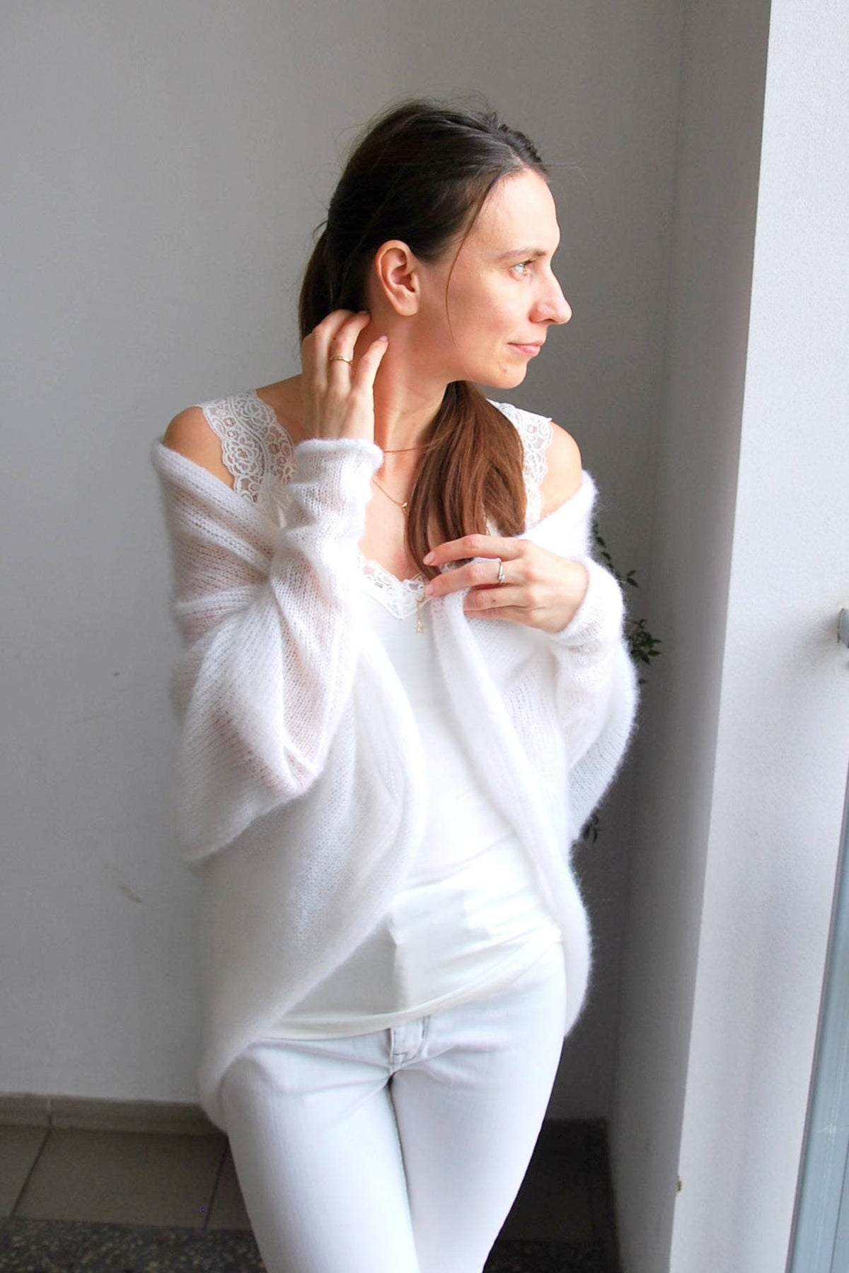 Handmade Mohair Wedding Cardigan: White Silk Bridal Sweater