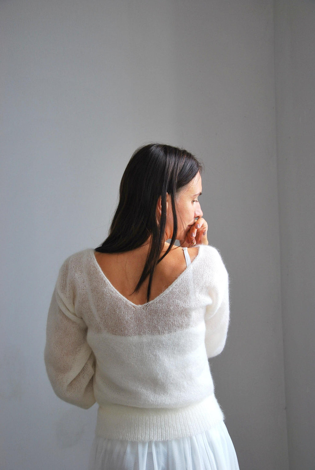 Off White Mohair Silk Sweater: Bridal Pullover Jacket