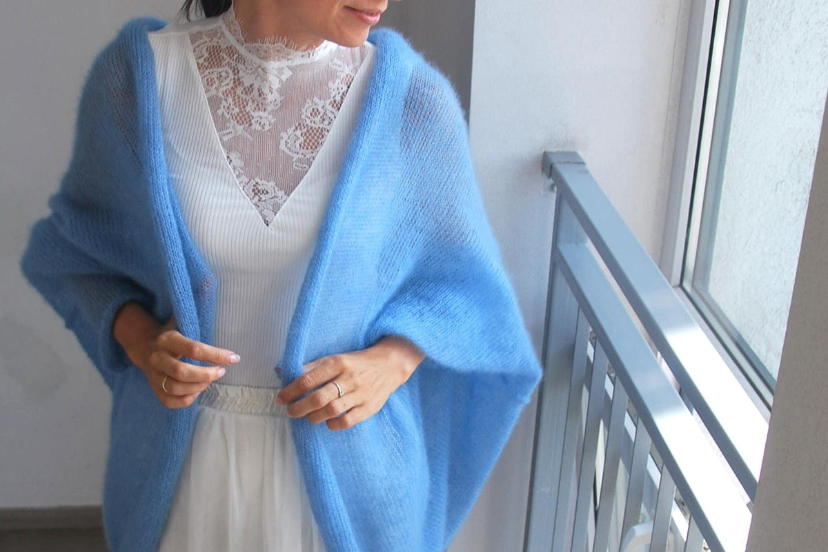 Blue Mohair Silk Knit Cardigan: Handmade Bridal Jacket