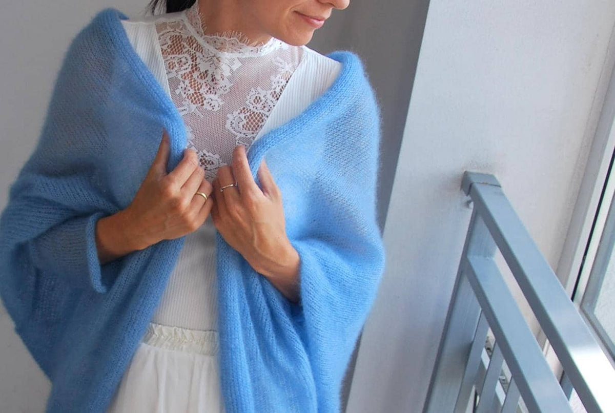 Blue Mohair Silk Knit Cardigan: Handmade Bridal Jacket