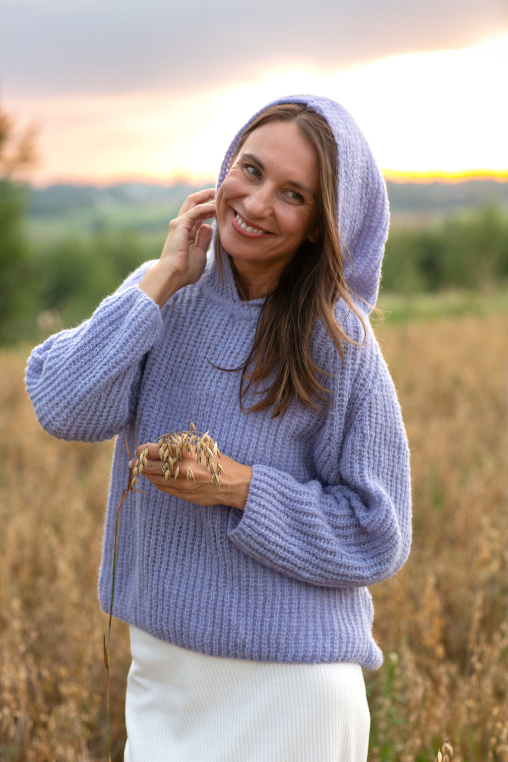 Handmade Alpaca Silk Hoodie Sweater: Lavender Knit Cardigan