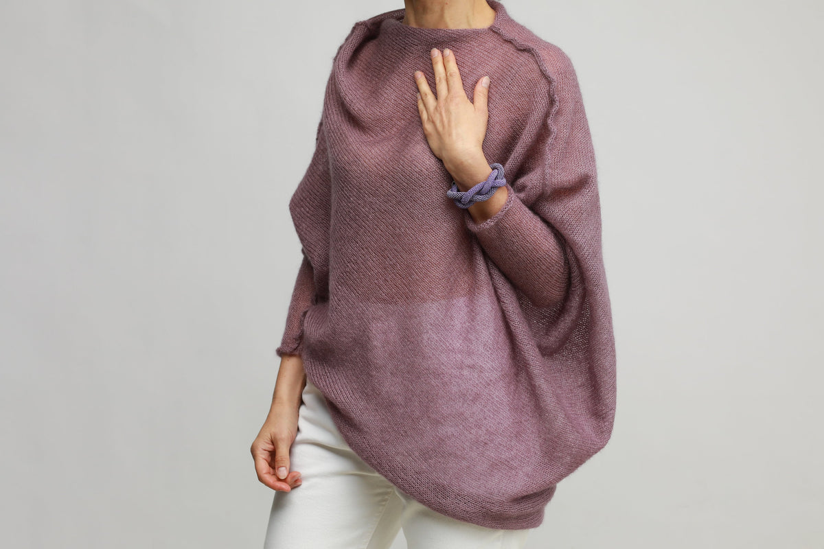 Heather Mohair Silk Poncho: Lightweight Knit Cardigan Cape