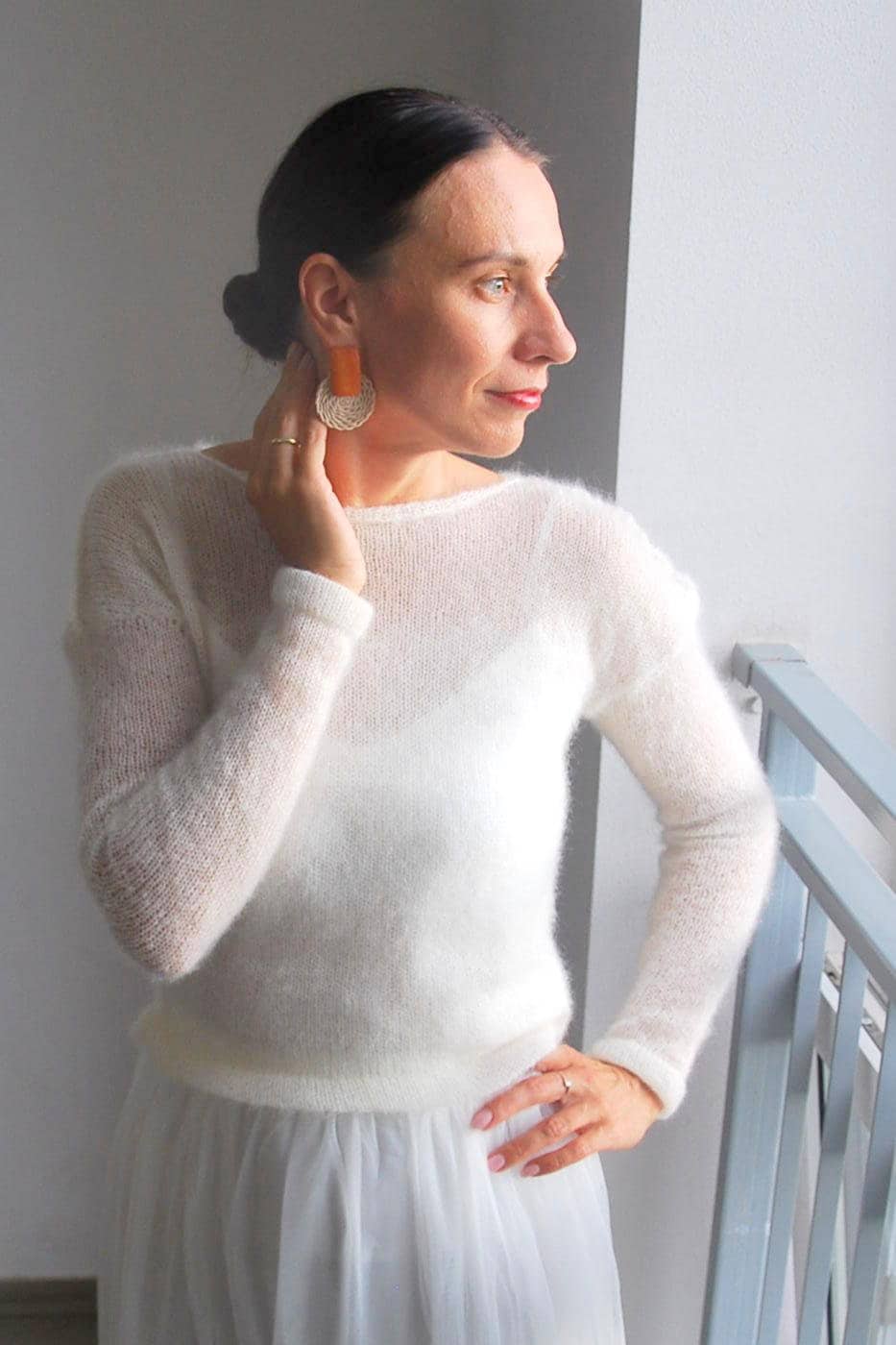 Mohair Silk Knit Sweater - Ivory Bridal Pullover