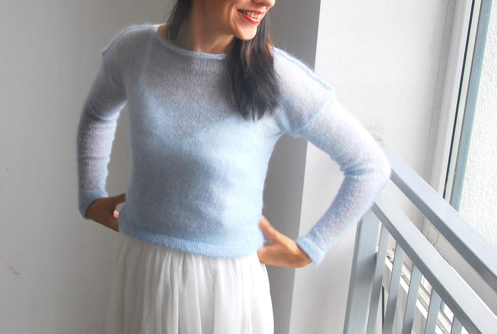 Handmade Mohair Silk Pullover: Light Blue Bridal Sweater