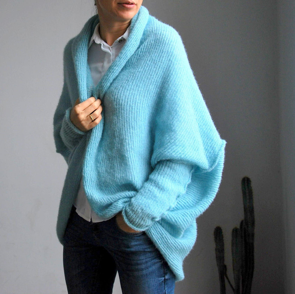 Sea Green Alpaca Cardigan: Oversize Sweater