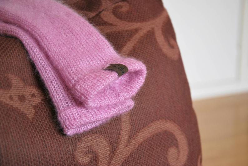 Handmade Mohair Silk Fingerless Gloves: Old Pink Knit Arm Warmers