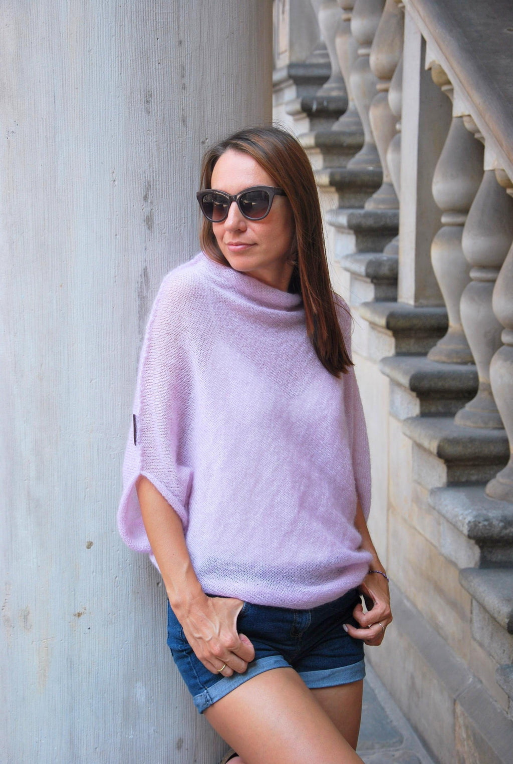 Hand Knit Mohair Silk Sweater: Light Pink Oversized Pullover