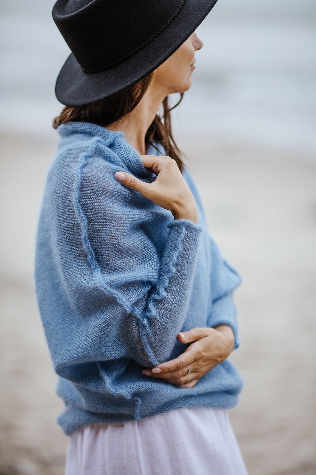 Blue Mohair Silk Cocoon Poncho: Bridal Sweater Jacket