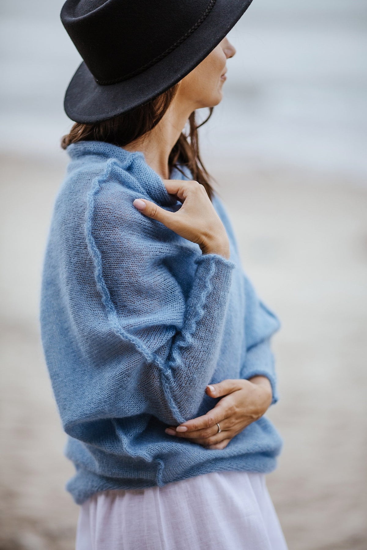 Blue Mohair Silk Cocoon Poncho: Bridal Sweater Jacket