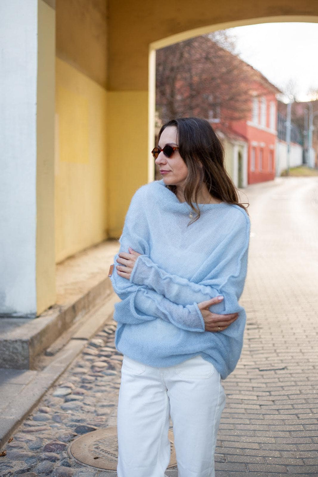 Light Blue Mohair Silk Sweater, Soft Knit Pullover Women, Bridal Mohair Sweater, Lightweight Blue Poncho, Elegant Wedding Wrap