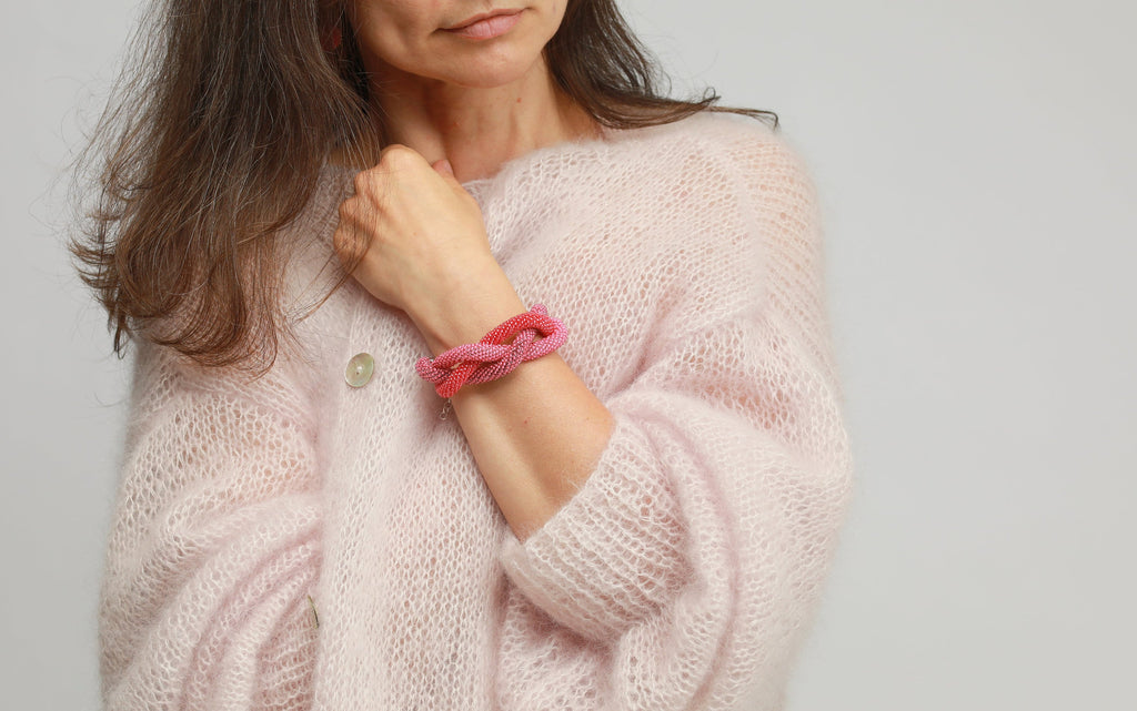 Handmade Mohair Silk Cardigan: Pink Pearl Bridal Cape