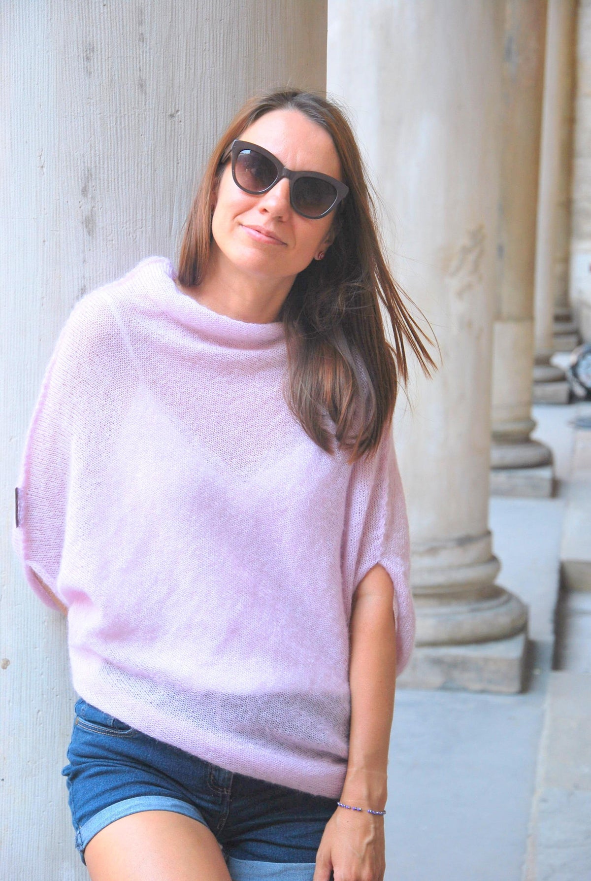 Hand Knit Mohair Silk Sweater: Light Pink Oversized Pullover